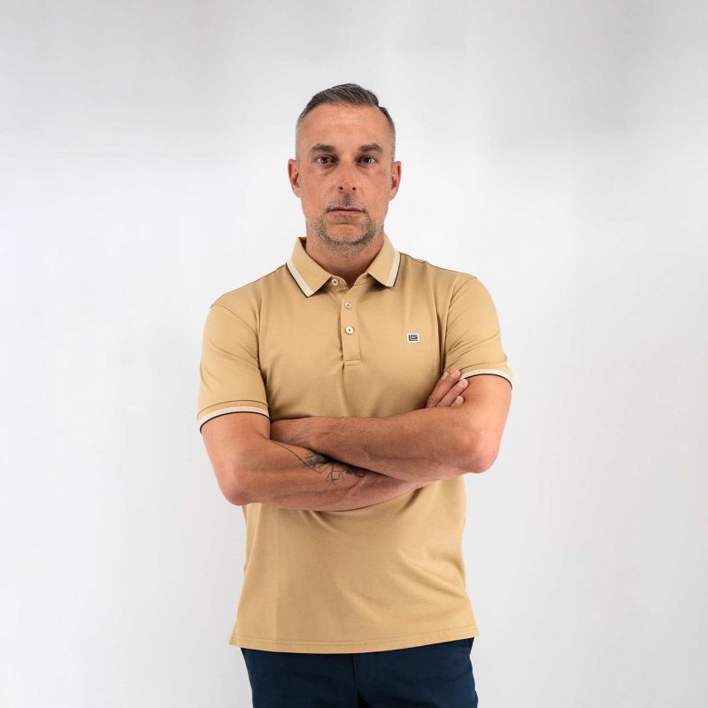 Μπλούζα πόλο Guy Laroche μπεζ κοντομάνικη regular fit GLES1931_63 - Image 3