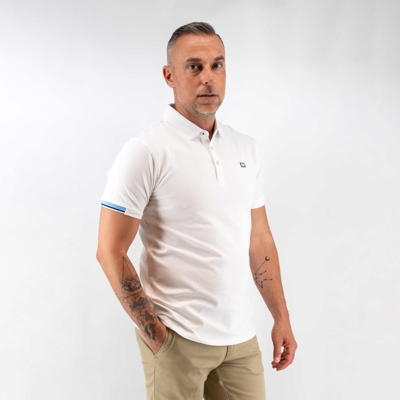 Μπλούζα πόλο Guy Laroche λευκή κοντομάνικη regular fit GLES1932_01 - Image 3