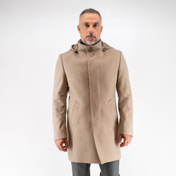 Ημίπαλτο μάο με κουκούλα Guy Laroche μπεζ fit line GLDW26323_80255_213