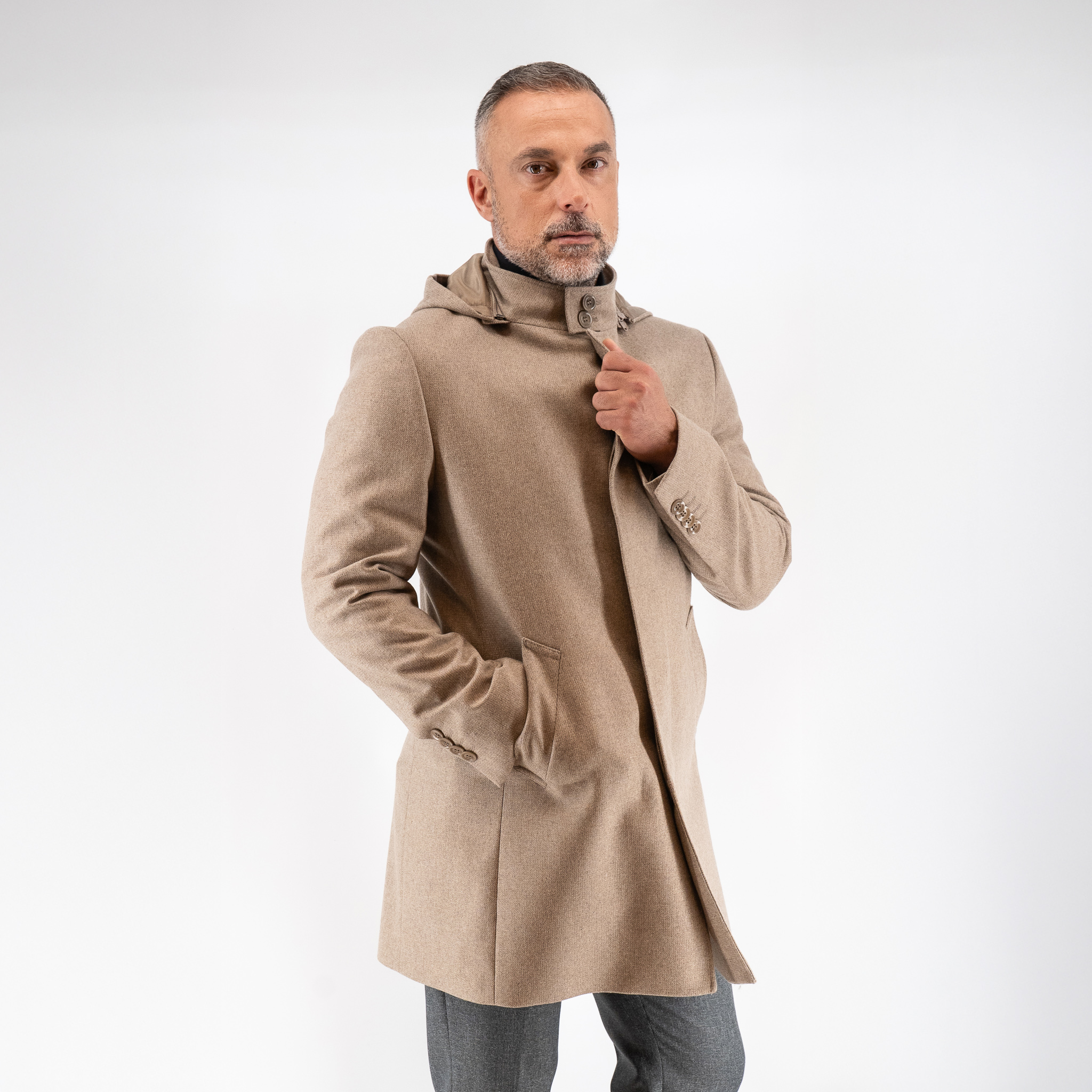 Ημίπαλτο μάο με κουκούλα Guy Laroche μπεζ fit line GLDW26323_80255_213 - Image 2