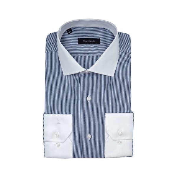 Πουκάμισο ριγέ/λευκό γιακά Guy Laroche μπλε regular fit GLES18100_CLCW_3