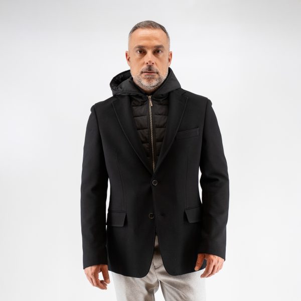 Σακάκι Guy Laroche μαύρο με αποσπώμενη κουκούλα fit line GLEW23003_10121K_F_10