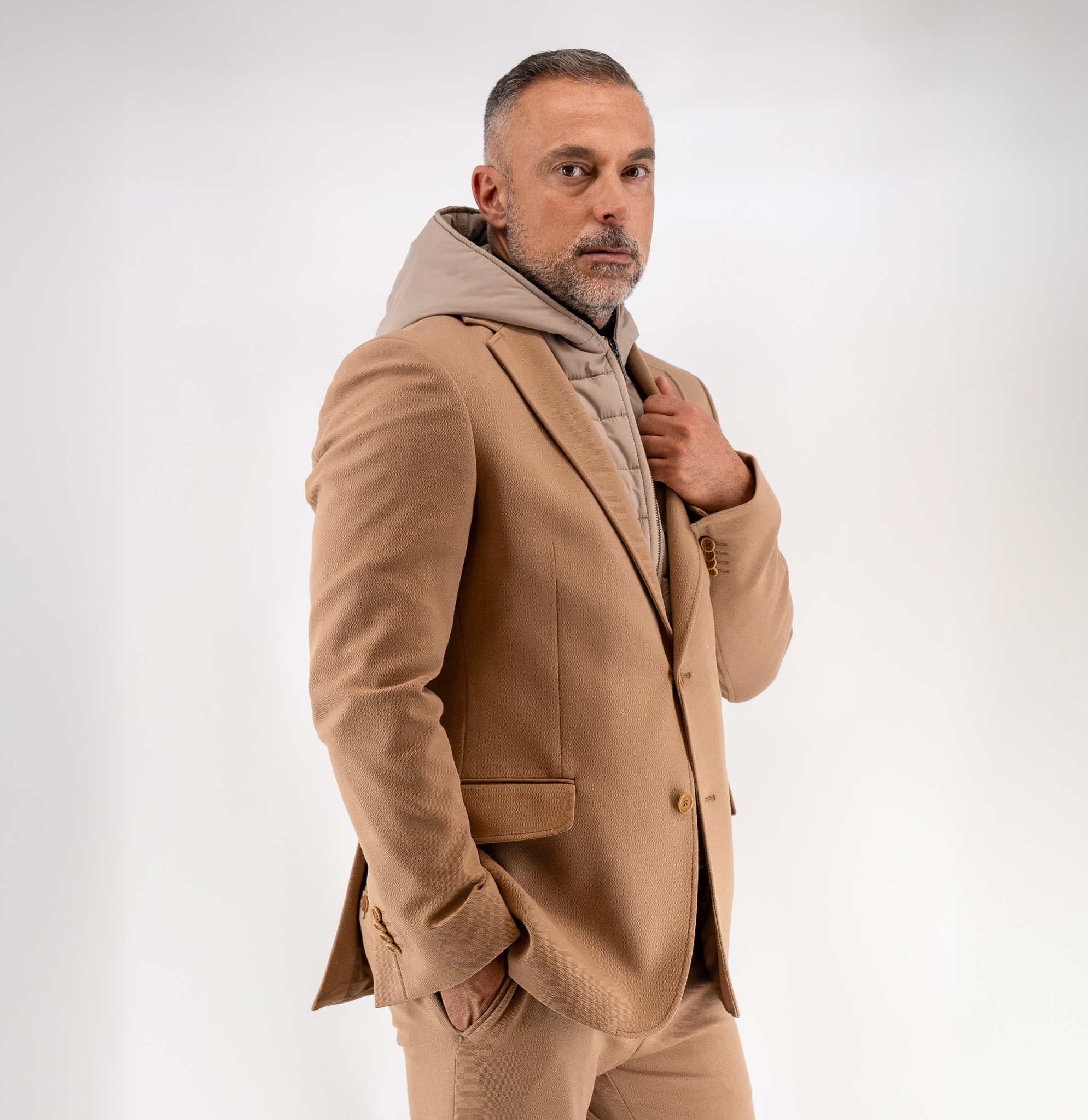 Σακάκι Guy Laroche μπεζ με αποσπώμενη κουκούλα fit line GLEW23003_10121K_F_40 - Image 3