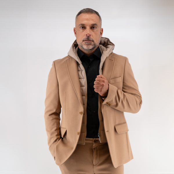 Σακάκι Guy Laroche μπεζ με αποσπώμενη κουκούλα fit line GLEW23003_10121K_F_40