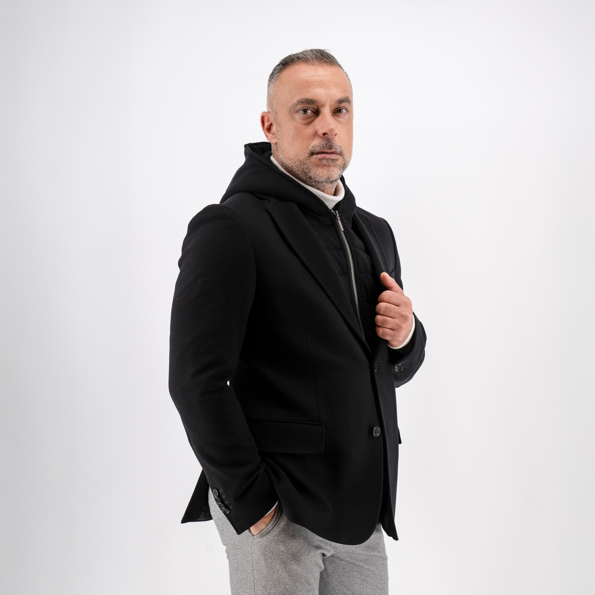 Σακάκι Guy Laroche μαύρο με αποσπώμενη κουκούλα fit line GLEW23003_10121K_F_10 - Image 4