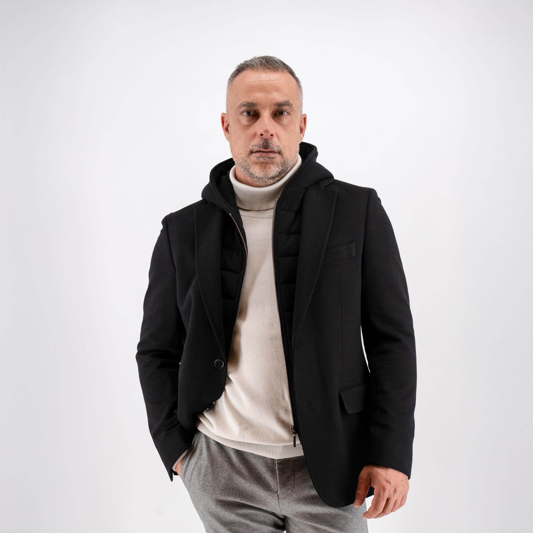 Σακάκι Guy Laroche μαύρο με αποσπώμενη κουκούλα fit line GLEW23003_10121K_F_10 - Image 5