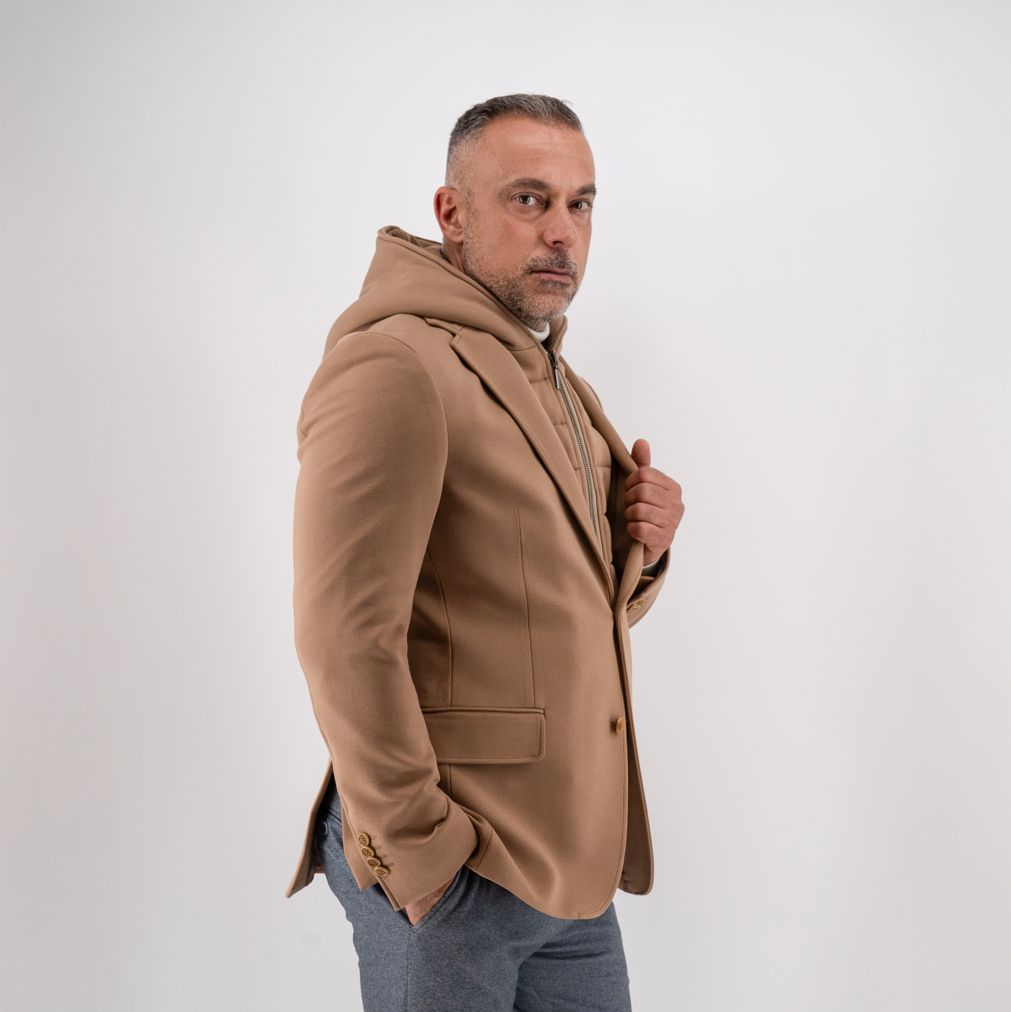 Σακάκι Guy Laroche μπεζ με αποσπώμενη κουκούλα fit line GLEW23003_10121K_F_40 - Image 4