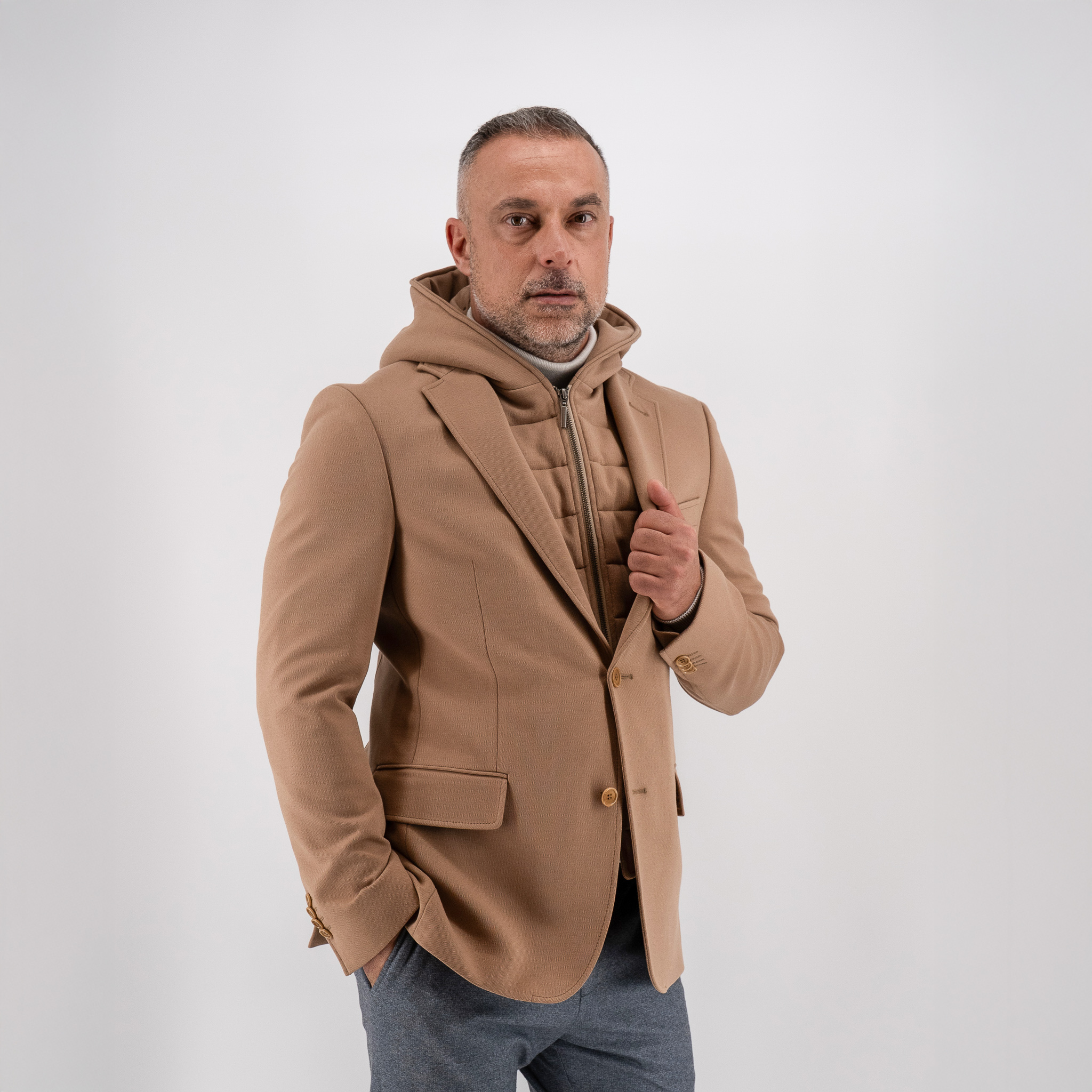 Σακάκι Guy Laroche μπεζ με αποσπώμενη κουκούλα fit line GLEW23003_10121K_F_40 - Image 2