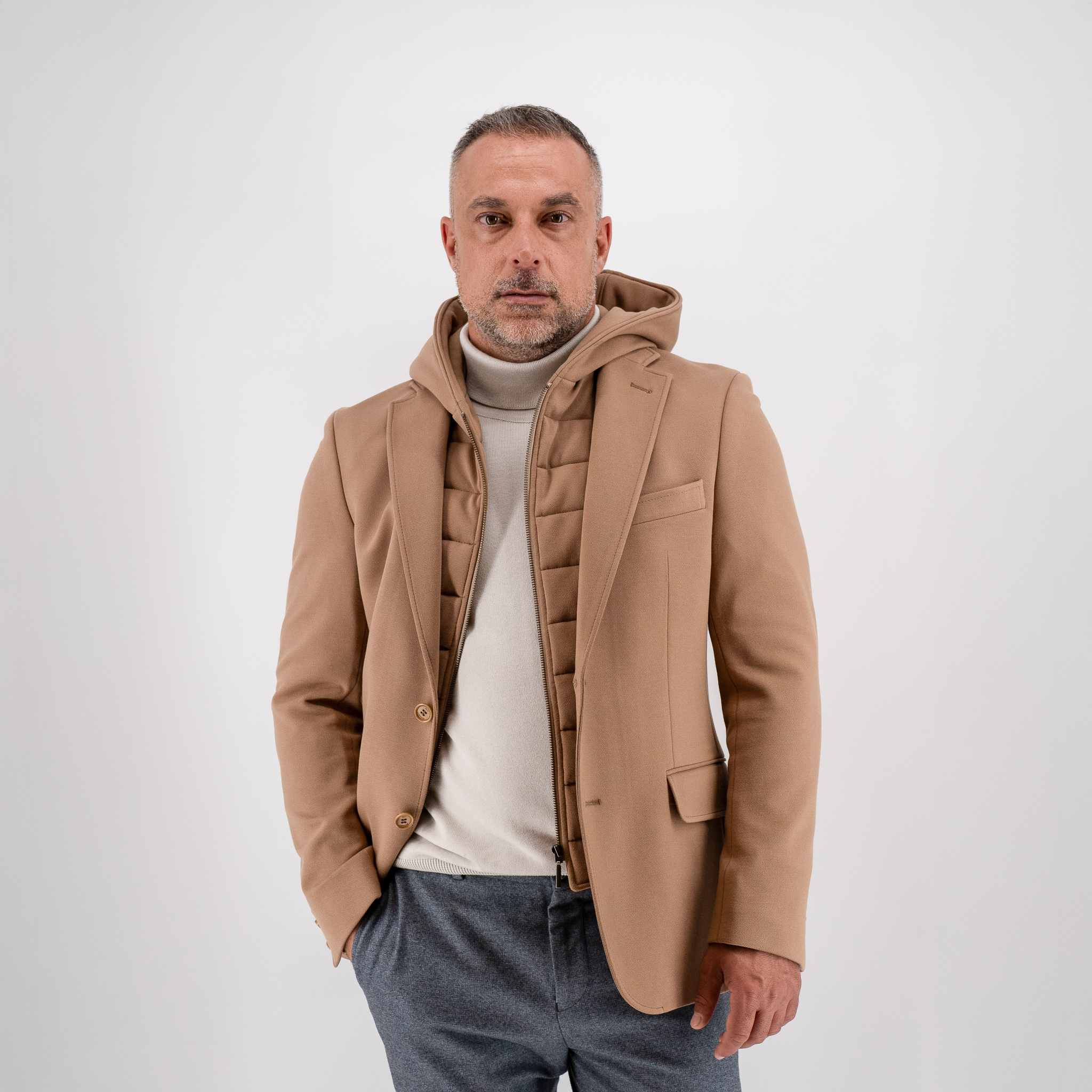 Σακάκι Guy Laroche μπεζ με αποσπώμενη κουκούλα fit line GLEW23003_10121K_F_40 - Image 12