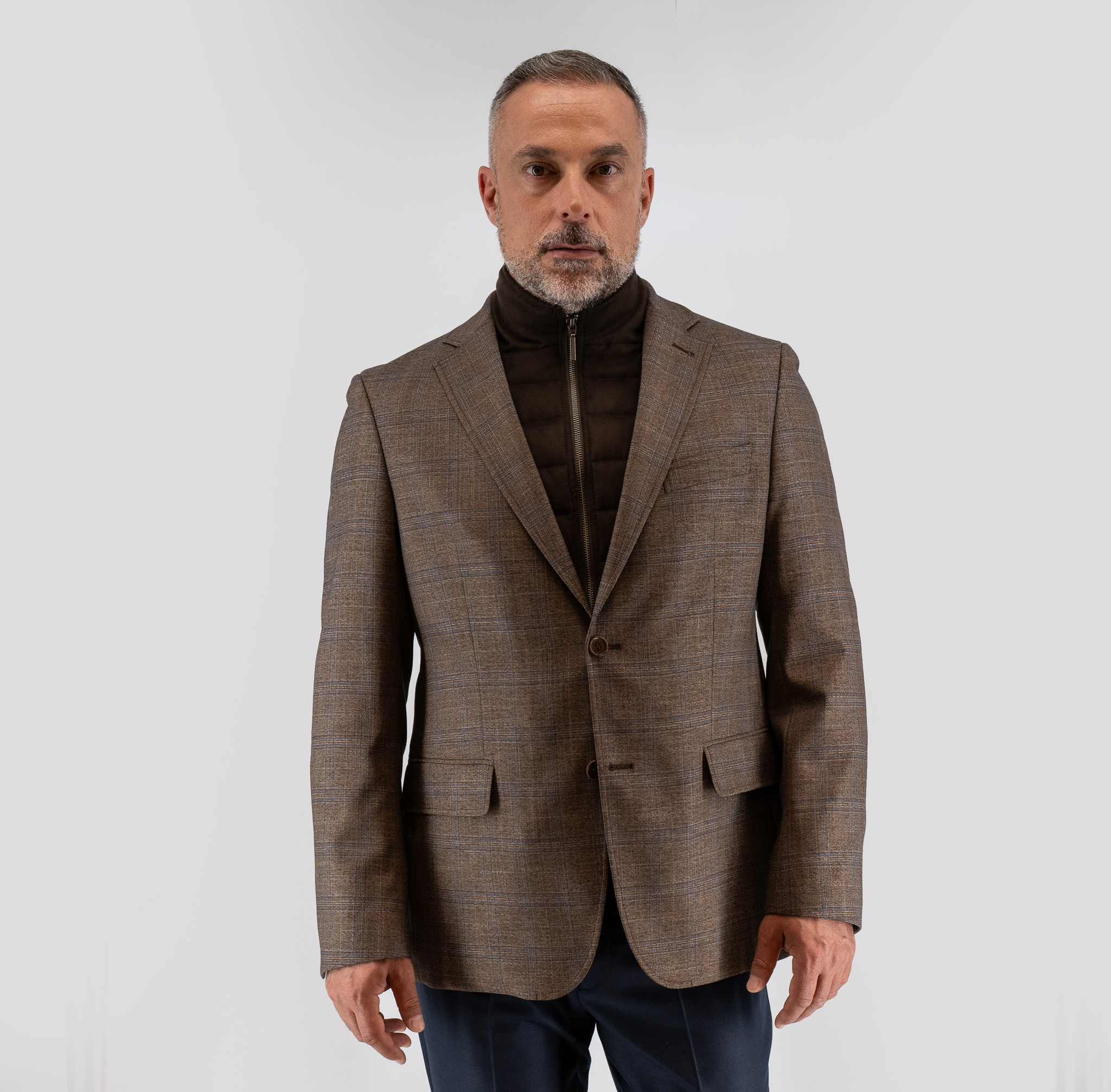 Σακάκι καρώ Guy Laroche καφέ με αποσπώμενη μόστρα fit line GLEW23402_10121VF_760