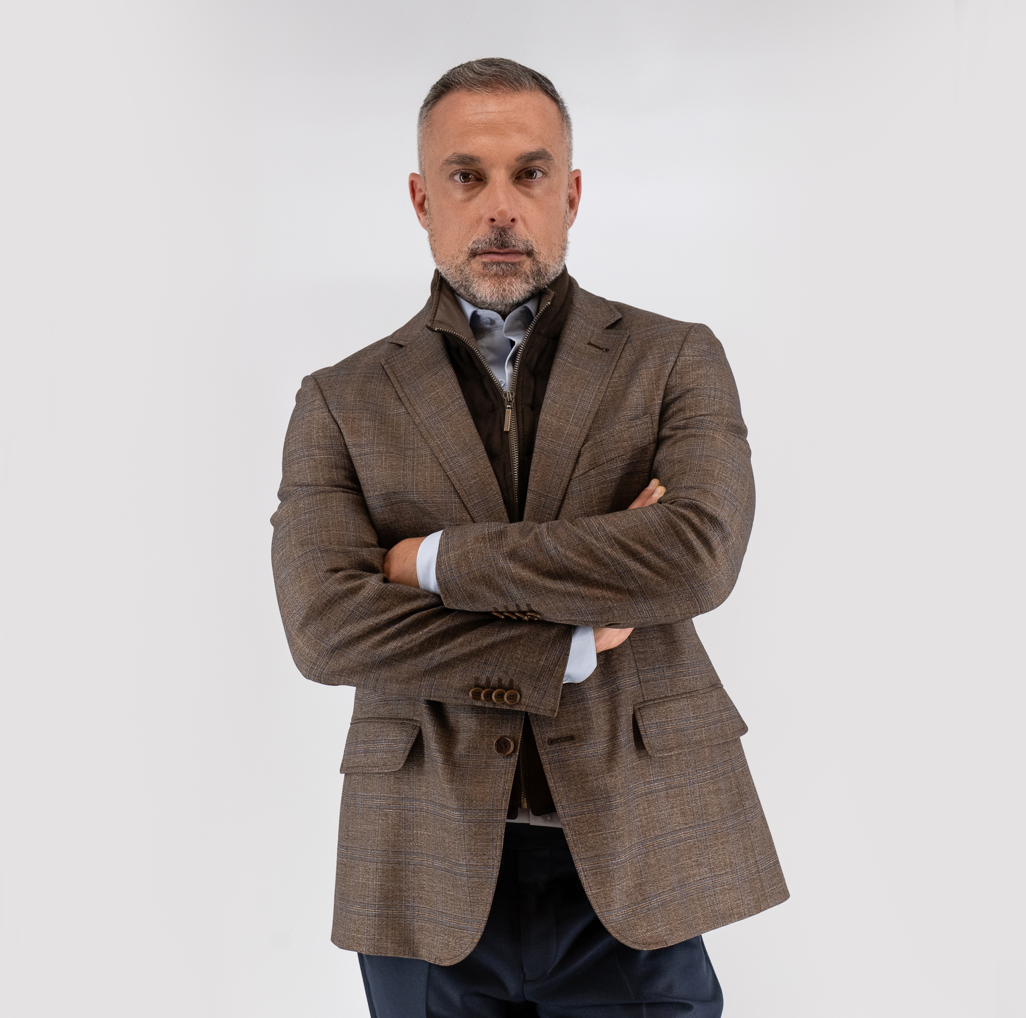 Σακάκι καρώ Guy Laroche καφέ με αποσπώμενη μόστρα fit line GLEW23402_10121VF_760 - Image 2