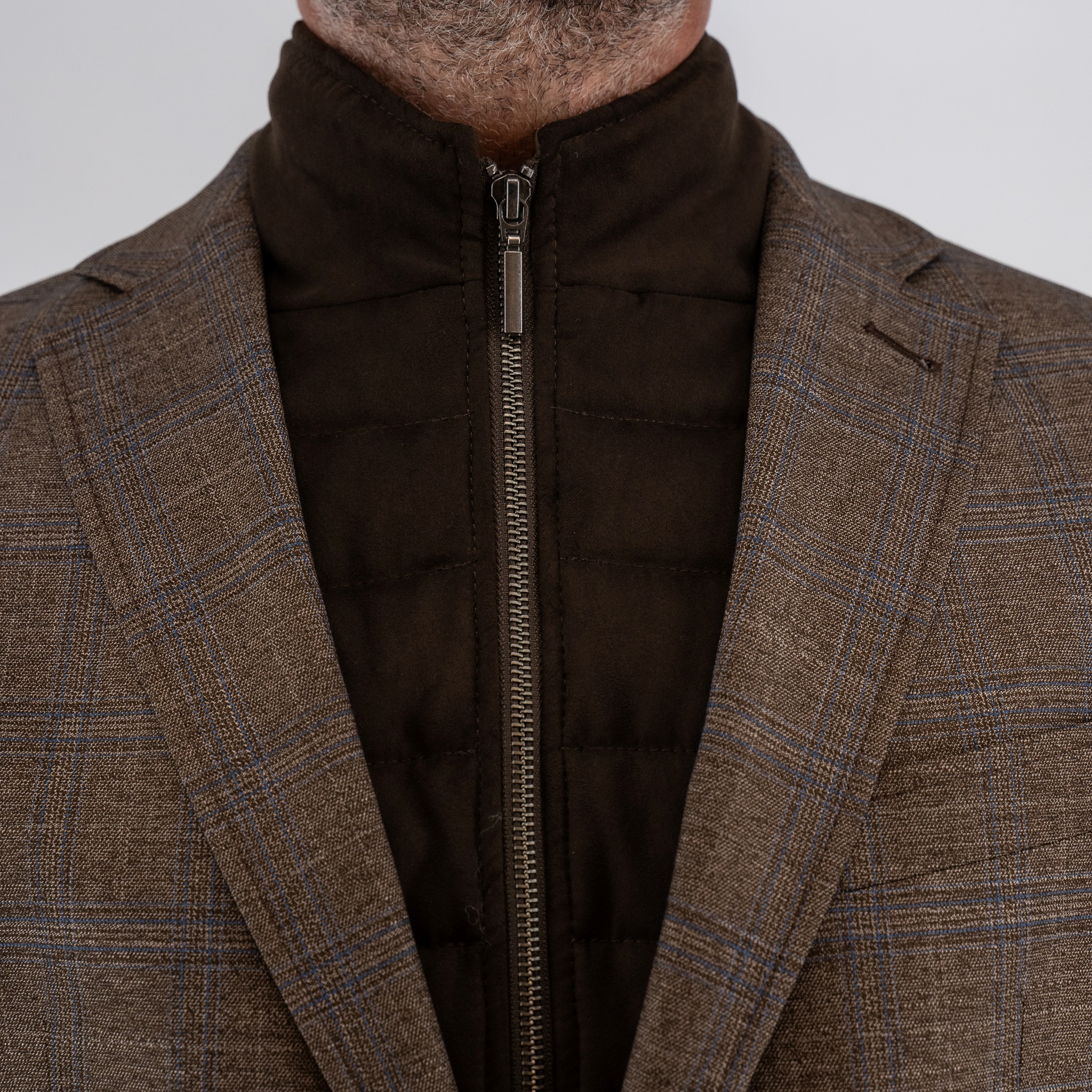 Σακάκι καρώ Guy Laroche καφέ με αποσπώμενη μόστρα fit line GLEW23402_10121VF_760 - Image 5