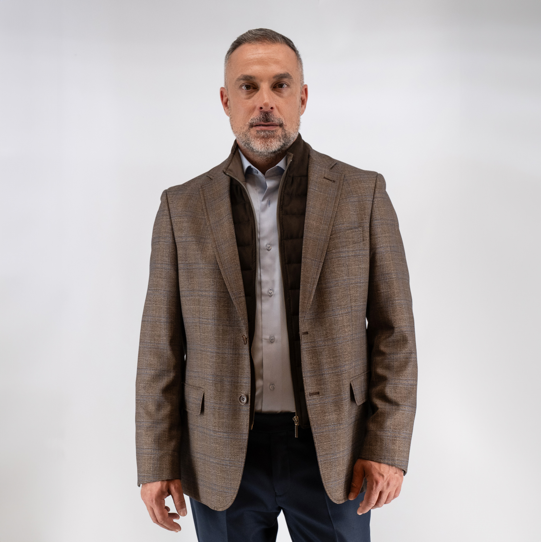 Σακάκι καρώ Guy Laroche καφέ με αποσπώμενη μόστρα fit line GLEW23402_10121VF_760 - Image 4