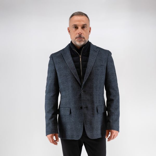 Σακάκι καρώ Guy Laroche μπλε με αποσπώμενη μόστρα fit line GLEW23403_10121VF_509 - 58, Μπλε