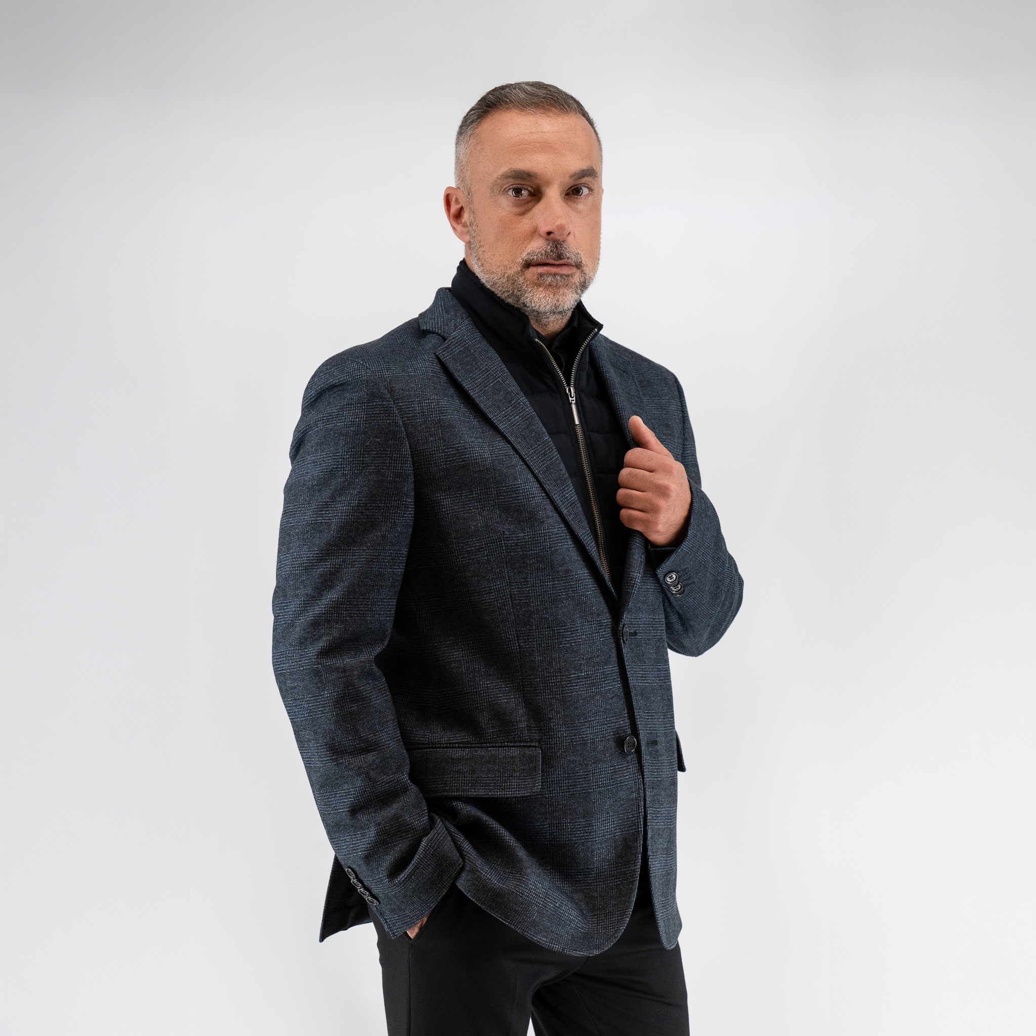 Σακάκι καρώ Guy Laroche μπλε με αποσπώμενη μόστρα fit line GLEW23403_10121VF_509 - Image 3