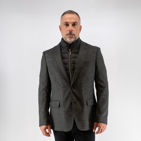 Σακάκι Guy Laroche λαδί με αποσπώμενη μόστρα fit line GLEW23605_10121VF_5 - 48, Λαδί