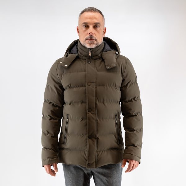 Μπουφάν φουσκωτό Guy Laroche με κουκούλα χακί regular fit GLEW241886_19