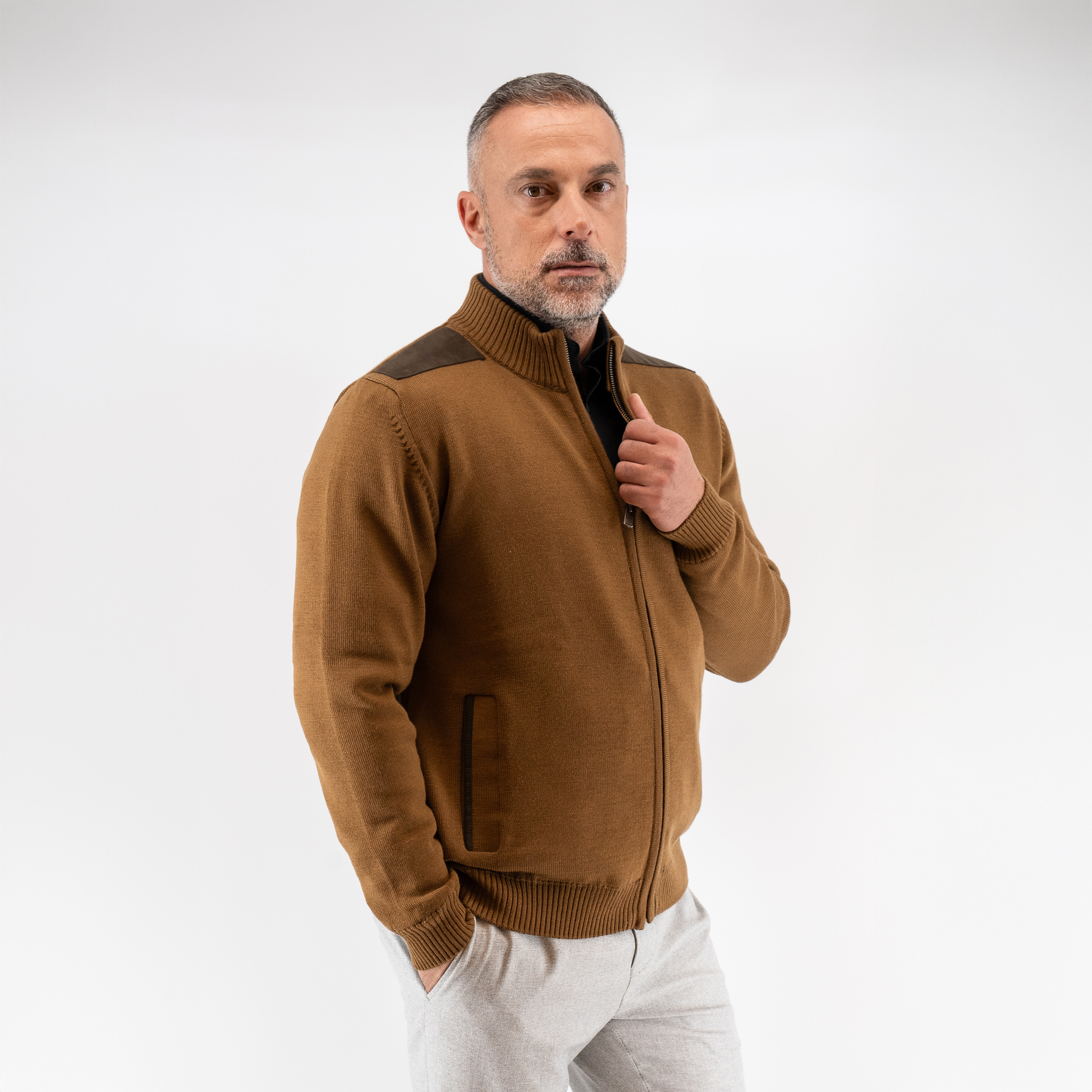 Ζακέτα μάλλινη με φόδρα Guy Laroche μελί comfort fit GLEW27001_12 - Image 3