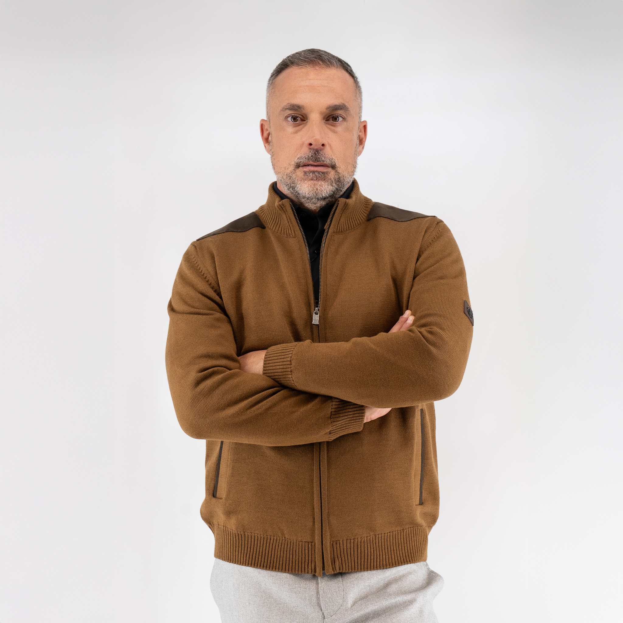 Ζακέτα μάλλινη με φόδρα Guy Laroche μελί comfort fit GLEW27001_12 - Image 4