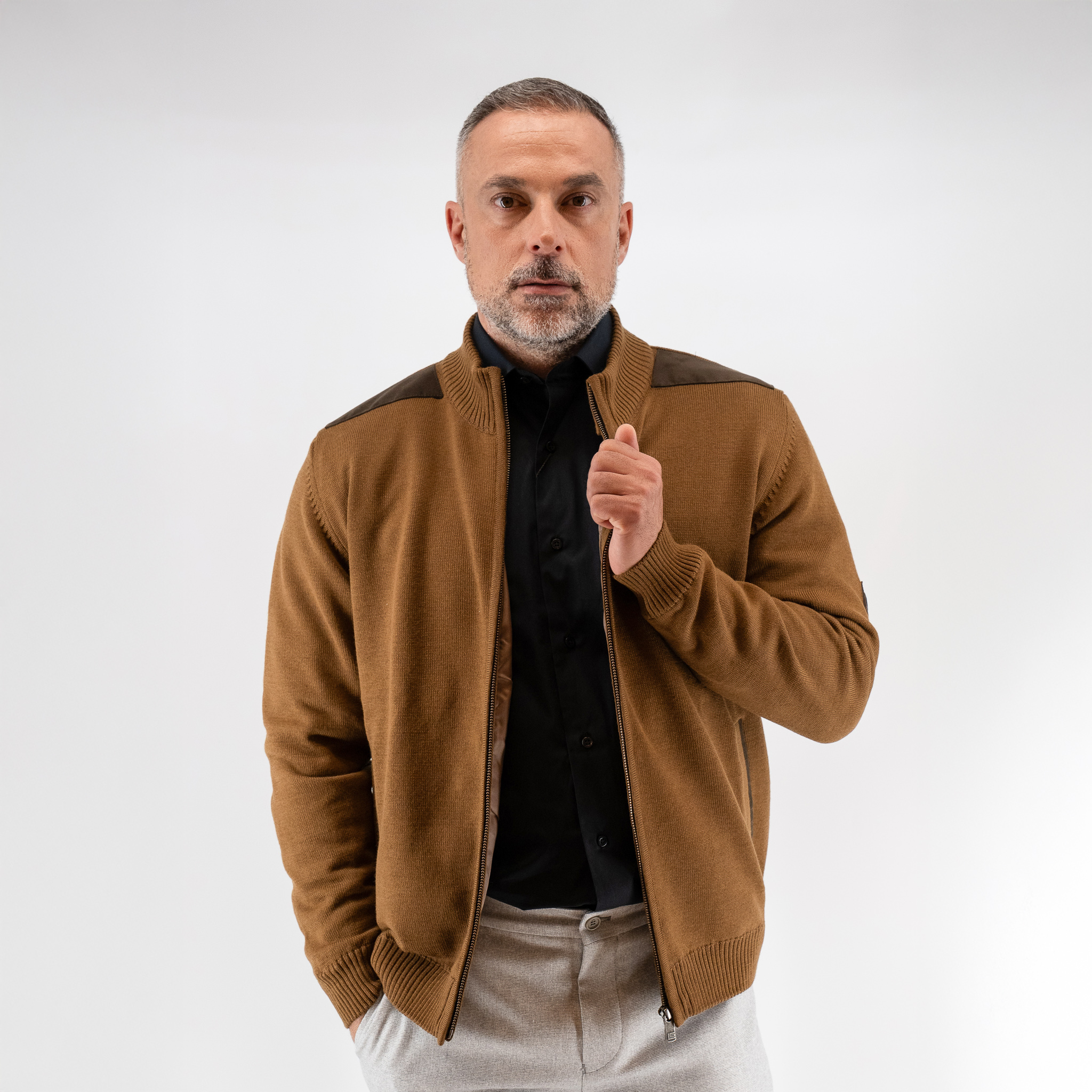 Ζακέτα μάλλινη με φόδρα Guy Laroche μελί comfort fit GLEW27001_12 - Image 2