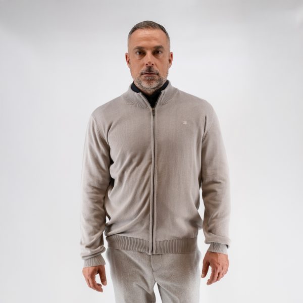 Ζακέτα βαμβακερή με φερμουάρ Guy Laroche γκρι αρζάν comfort fit GLEW27005_10 - 2XL, Γκρι Αρζάν