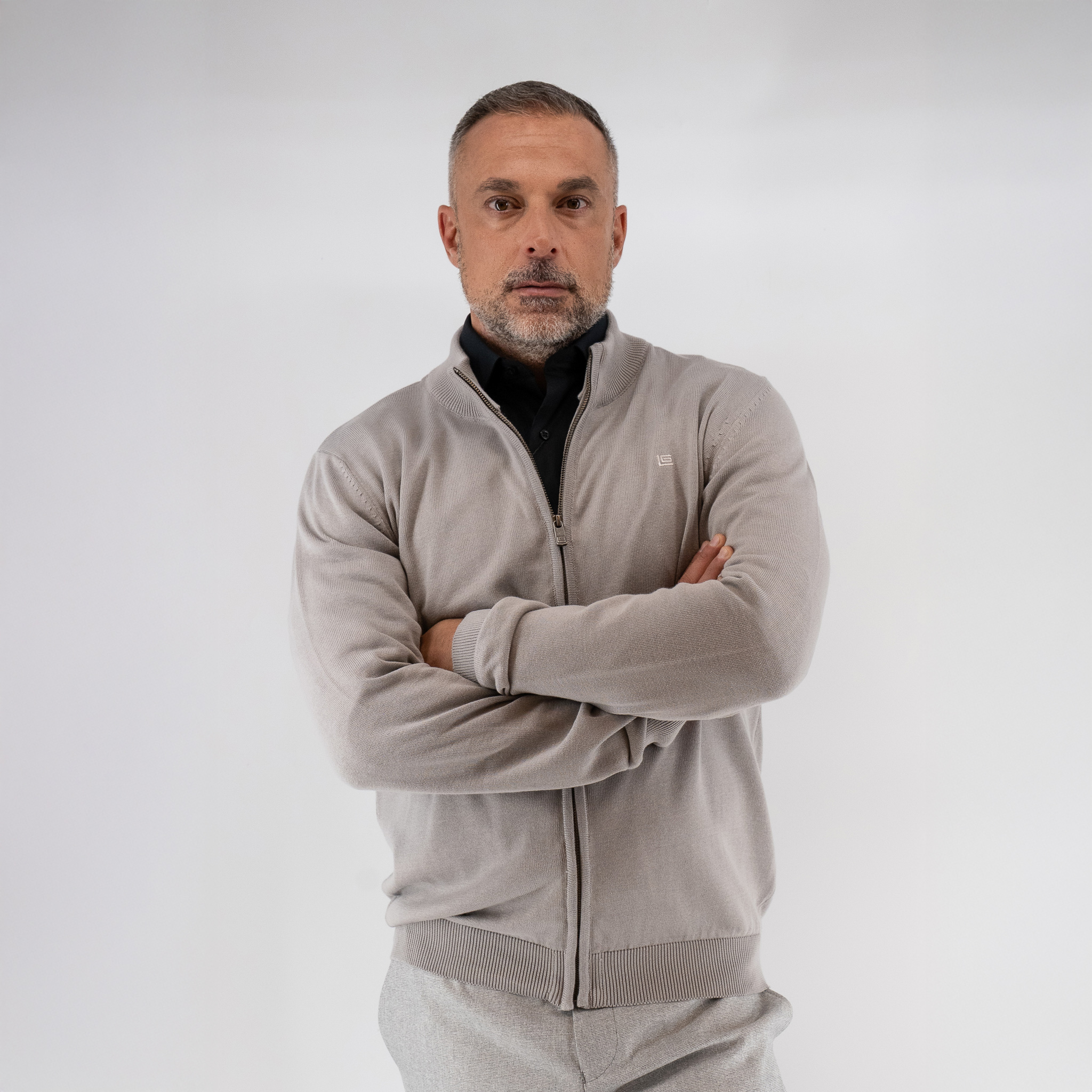 Ζακέτα βαμβακερή με φερμουάρ Guy Laroche γκρι αρζάν comfort fit GLEW27005_10 - Image 3