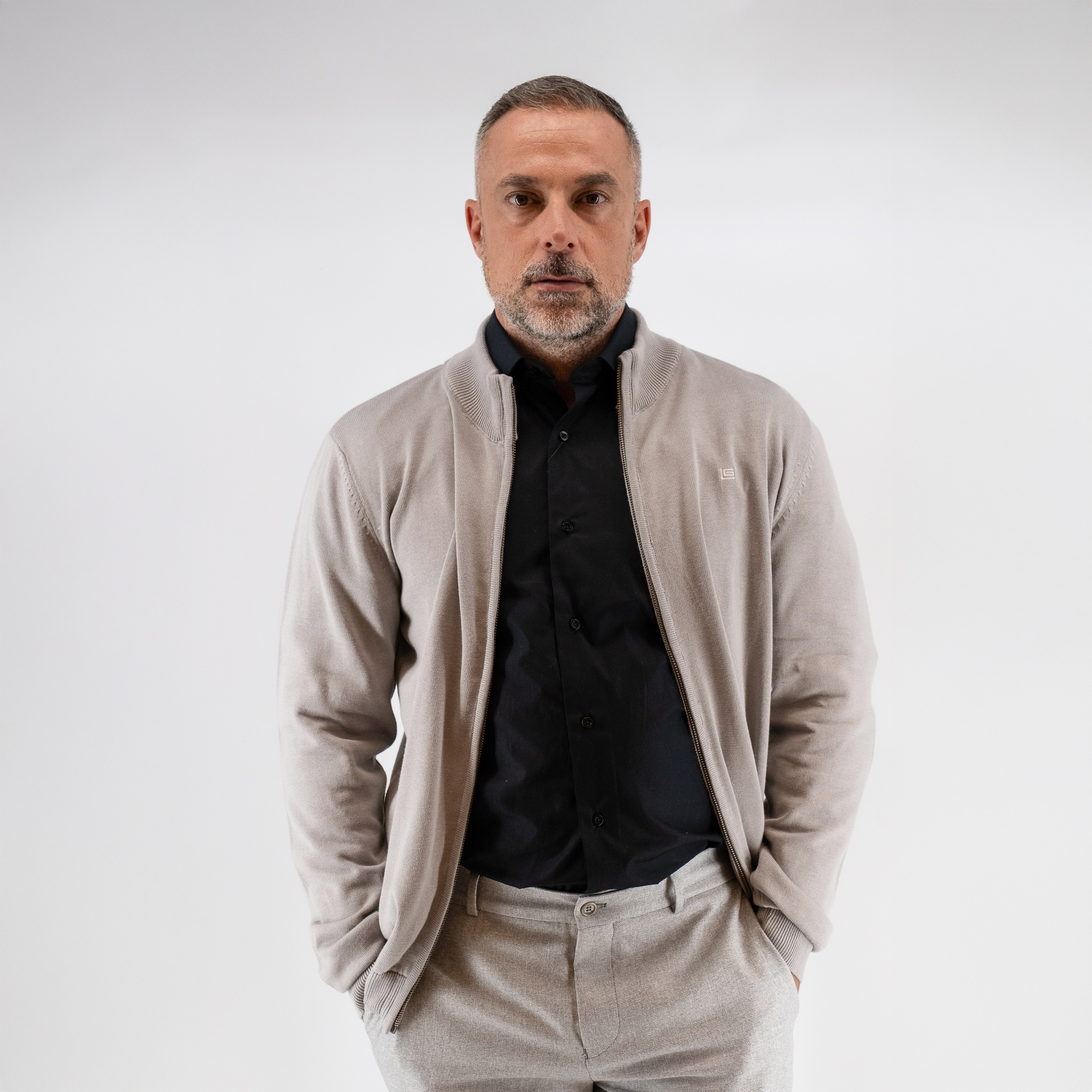 Ζακέτα βαμβακερή με φερμουάρ Guy Laroche γκρι αρζάν comfort fit GLEW27005_10 - Image 2