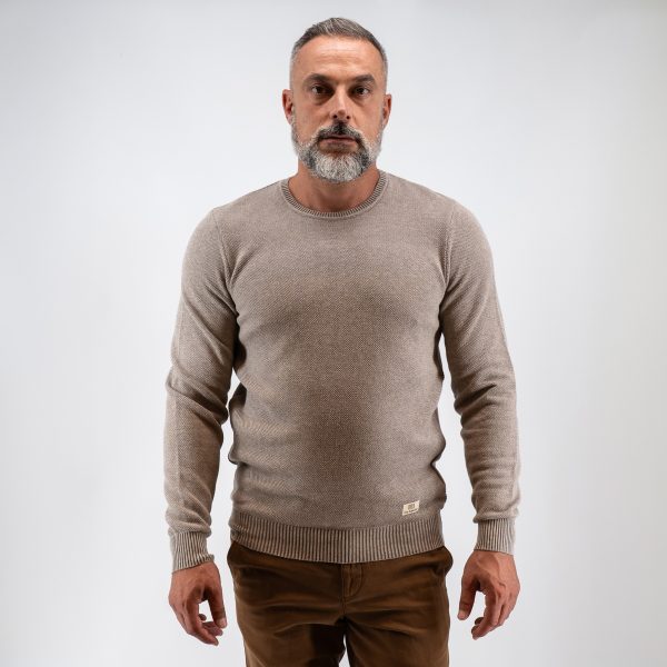 Πλεκτή λαιμόκοψη Guy Laroche ζακάρ μπεζ regular fit GLEW27203_14 - XL, Μπεζ