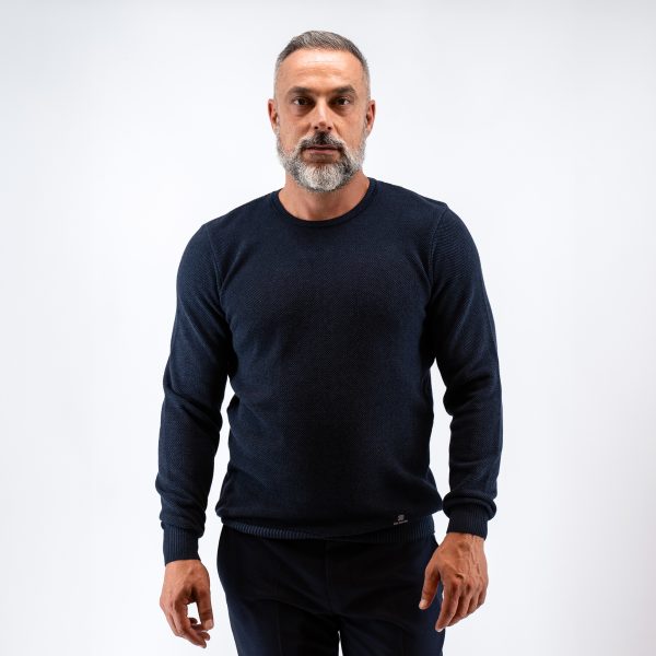 Πλεκτή λαιμόκοψη Guy Laroche ζακάρ μπλε regular fit GLEW27203_2