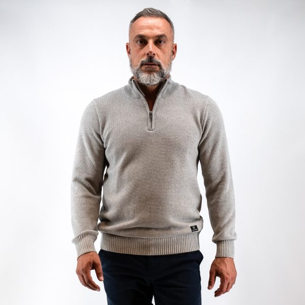 Πλεκτό βαμβακερό λουπέτο με ζιπ Guy Laroche γκρι αρζάν regular fit GLEW27204_10