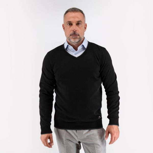 Πλεκτό βαμβακερό V Guy Laroche μαύρο regular fit GLEW27207_1