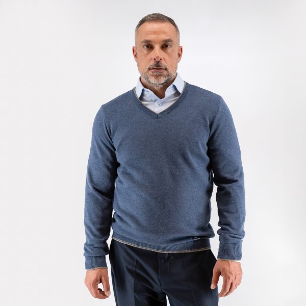 Πλεκτό βαμβακερό V Guy Laroche ραφ regular fit GLEW27207_4 - L, ΡΑΦ