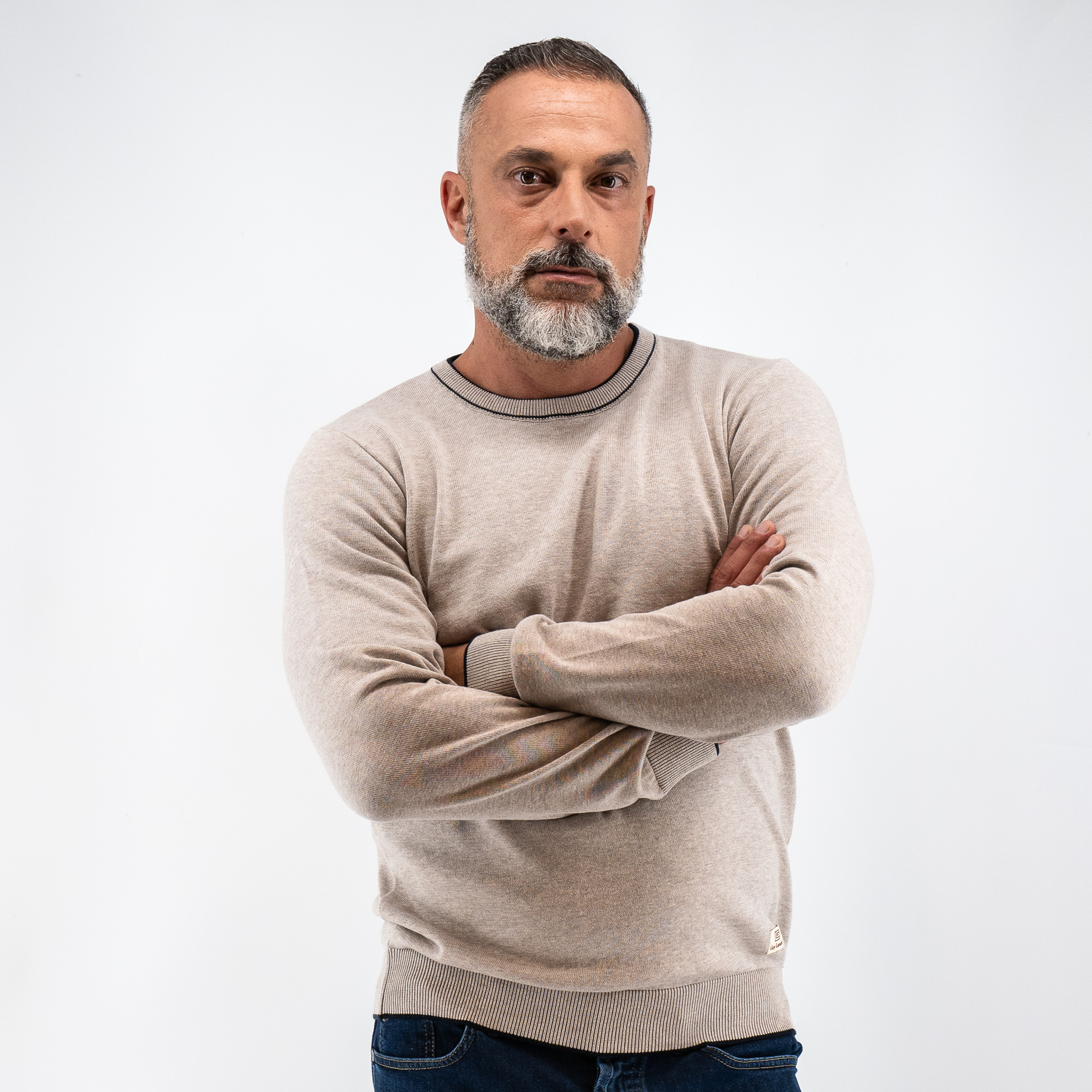 Πλεκτή λαιμόκοψη Guy Laroche μπεζ regular fit GLEW27209_11 - Image 3