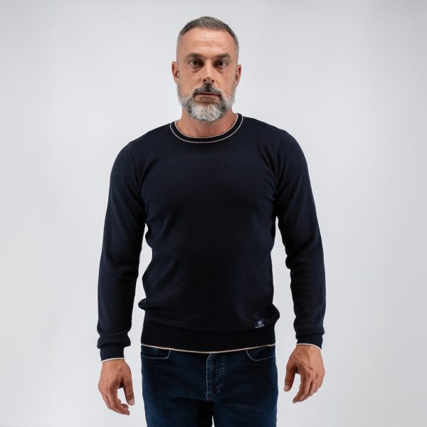 Πλεκτή λαιμόκοψη Guy Laroche μπλε σκούρη regular fit GLEW27209_2