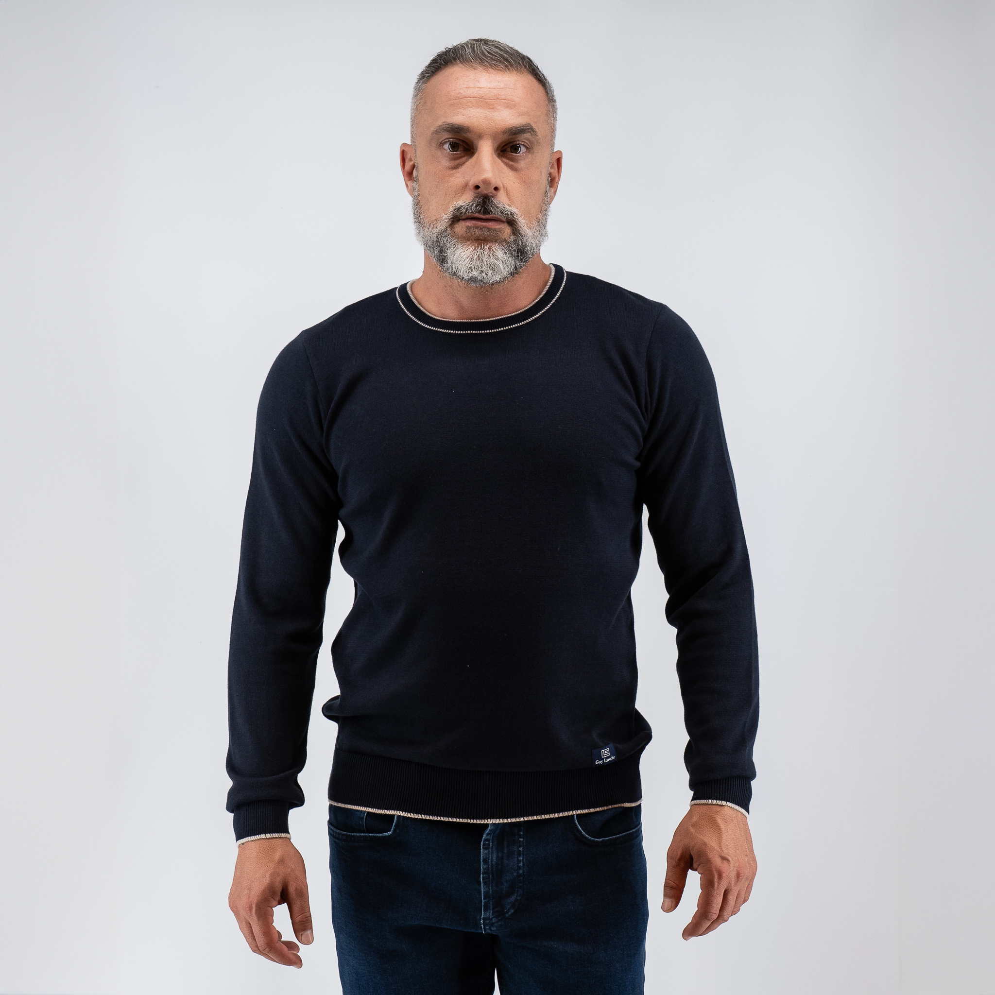 Πλεκτή λαιμόκοψη Guy Laroche μπλε σκούρη regular fit GLEW27209_2