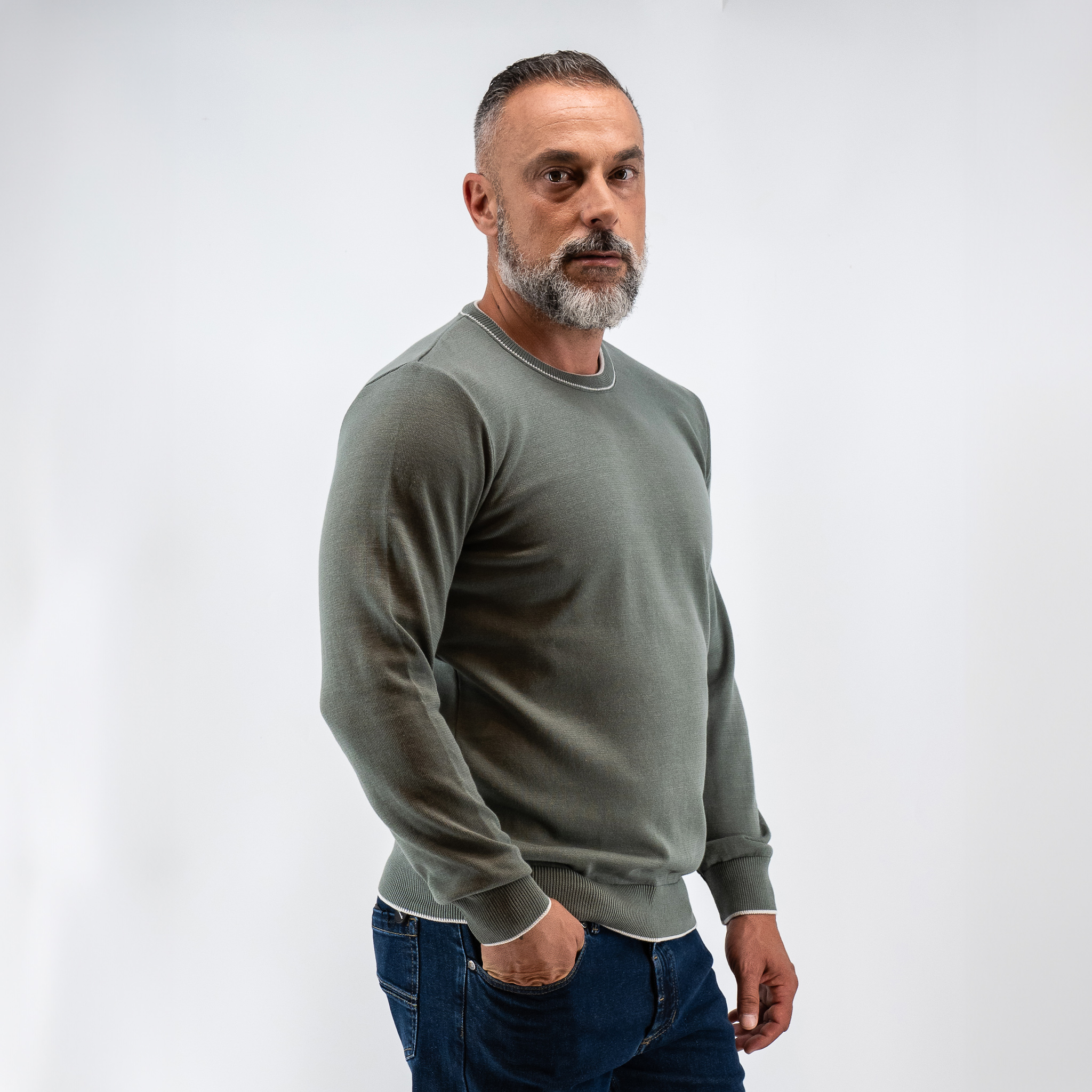 Πλεκτή λαιμόκοψη Guy Laroche στο χρώμα της μέντας regular fit GLEW27209_21 - Image 2