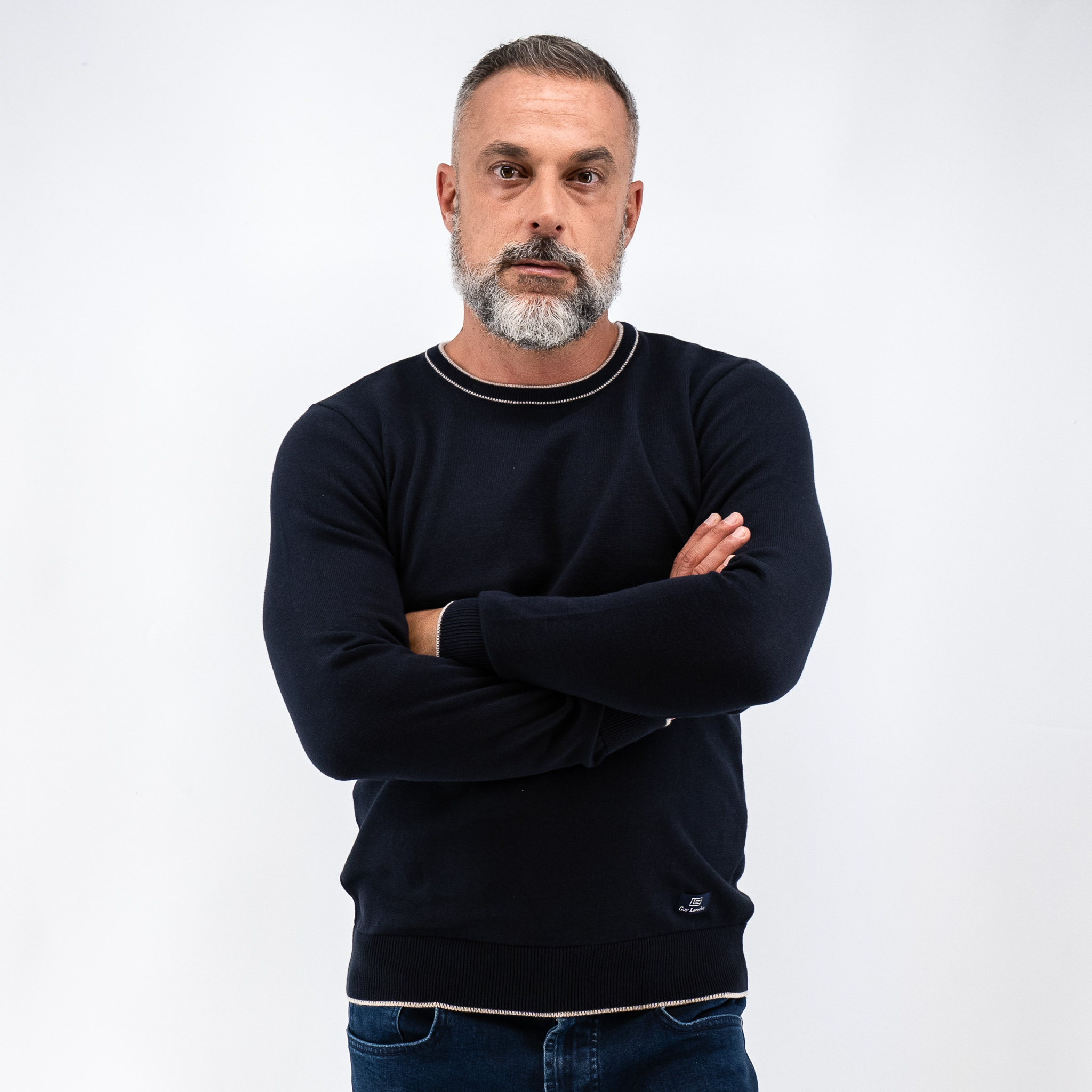 Πλεκτή λαιμόκοψη Guy Laroche μπλε σκούρη regular fit GLEW27209_2 - Image 3