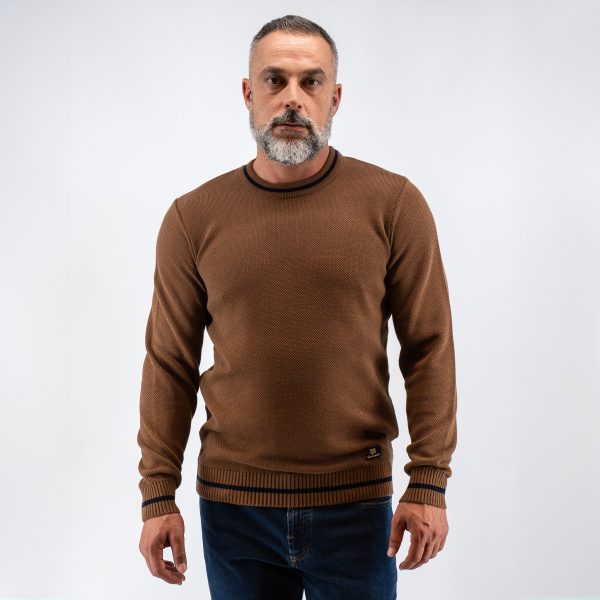 Πλεκτή λαιμόκοψη Guy Laroche κάμελ regular fit GLEW27212_16