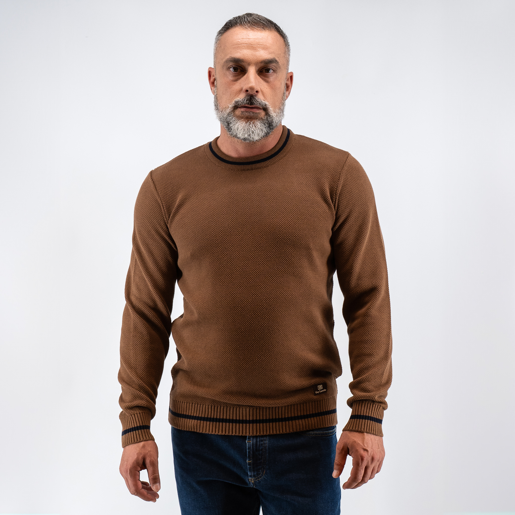 Πλεκτή λαιμόκοψη Guy Laroche κάμελ regular fit GLEW27212_16