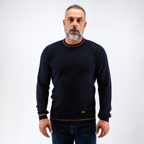 Πλεκτή λαιμόκοψη Guy Laroche μπλε σκούρη regular fit GLEW27212_2