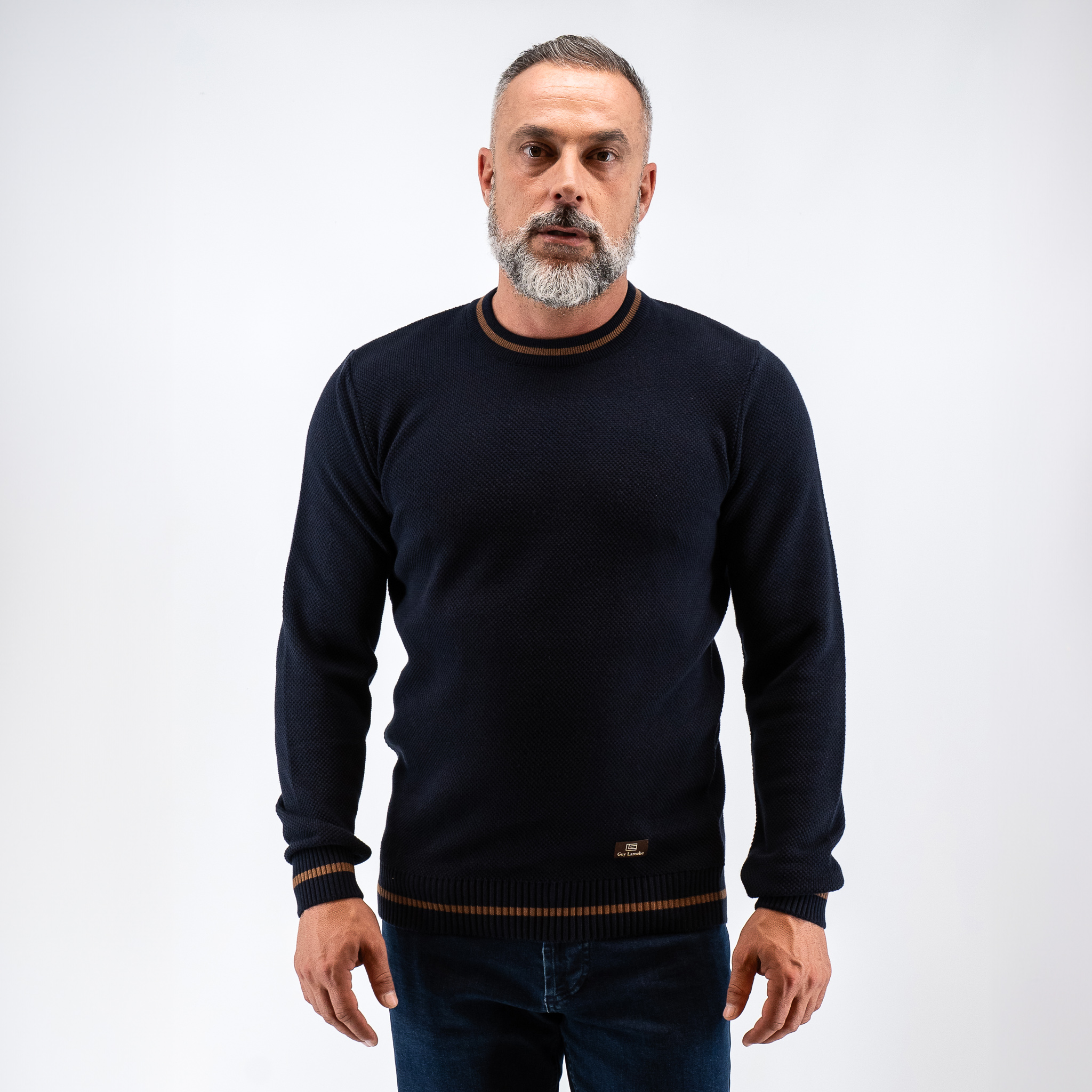 Πλεκτή λαιμόκοψη Guy Laroche μπλε σκούρη regular fit GLEW27212_2