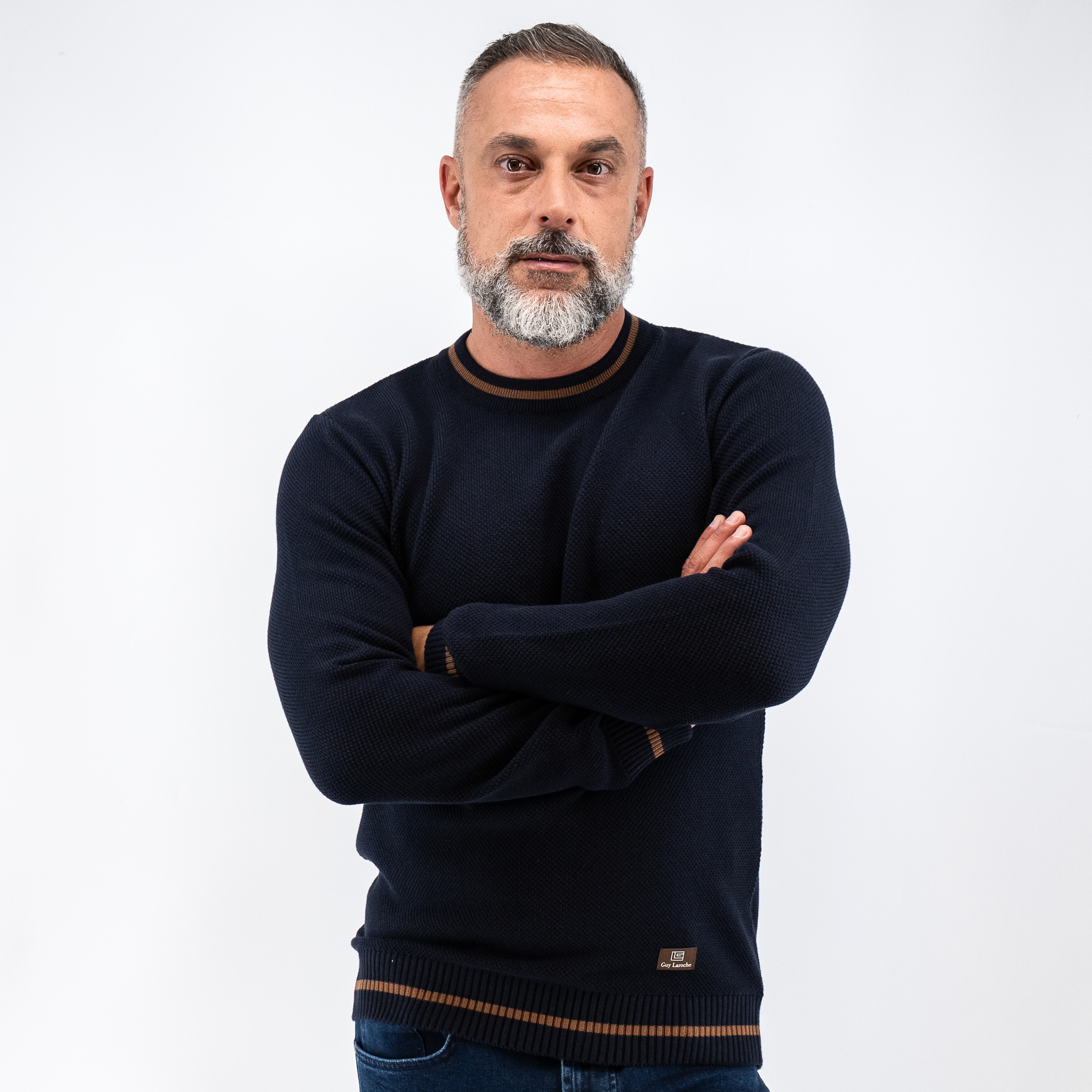 Πλεκτή λαιμόκοψη Guy Laroche μπλε σκούρη regular fit GLEW27212_2 - Image 3