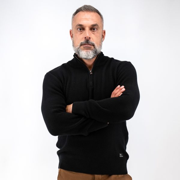 Πλεκτό βαμβακερό λουπέτο με ζιπ Guy Laroche μαύρο regular fit GLEW27214_1