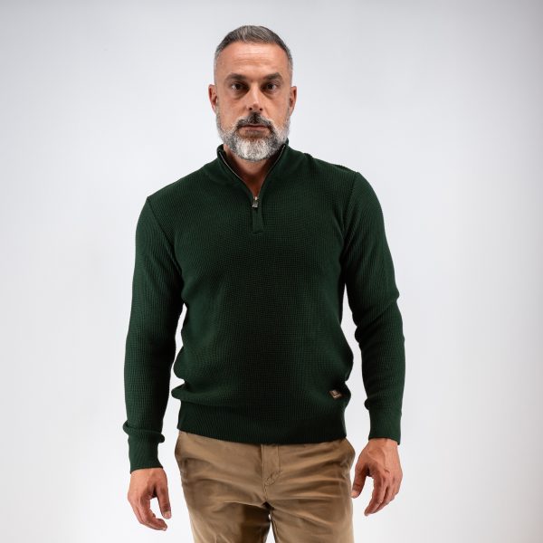 Πλεκτό βαμβακερό λουπέτο με ζιπ Guy Laroche πράσινο regular fit GLEW27214_19 - 2XL, Πράσινο