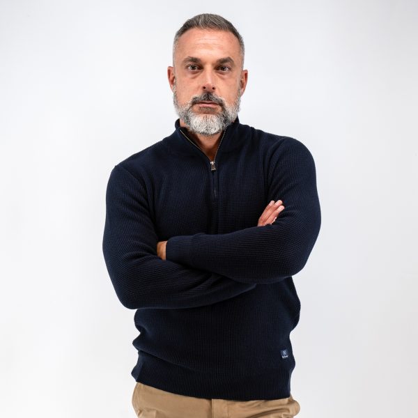 Πλεκτό βαμβακερό λουπέτο με ζιπ Guy Laroche μπλε regular fit GLEW27214_2