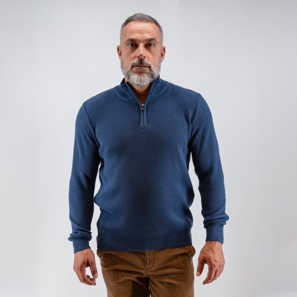 Πλεκτό βαμβακερό λουπέτο με ζιπ Guy Laroche ραφ regular fit GLEW27214_21 - M, ΡΑΦ