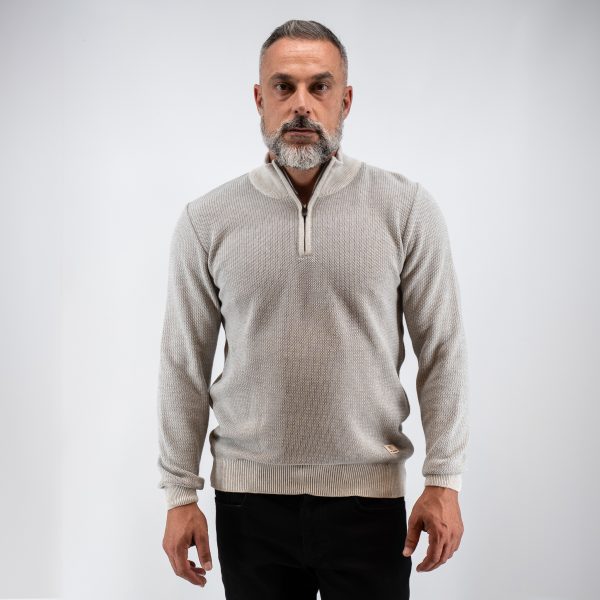 Πλεκτό βαμβακερό με λουπέτο και ζιπ Guy Laroche μπεζ regular fit GLEW27215_10