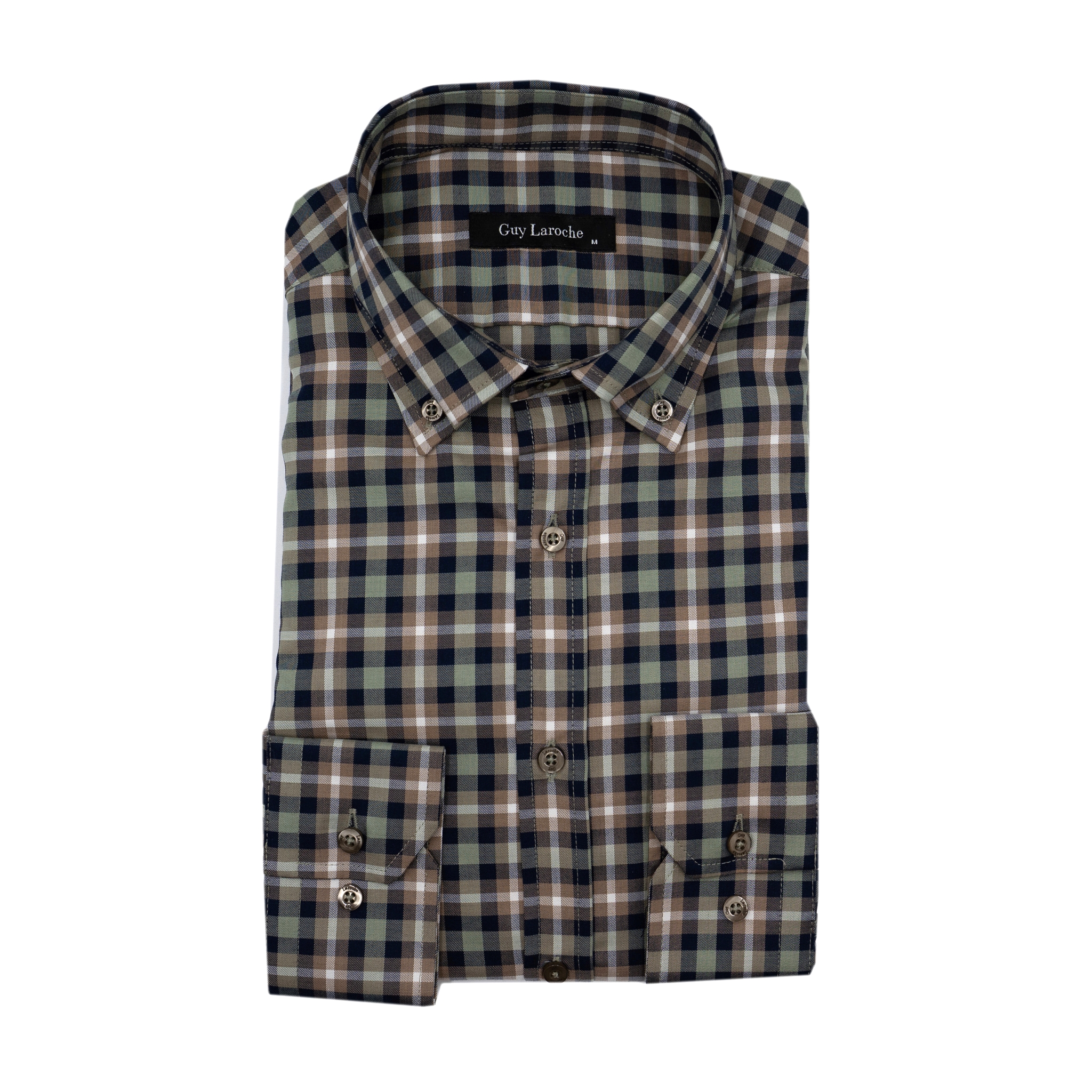 Πουκάμισο καρώ Guy Laroche καφέ με πράσινο regular fit GLEW28223_BD_1