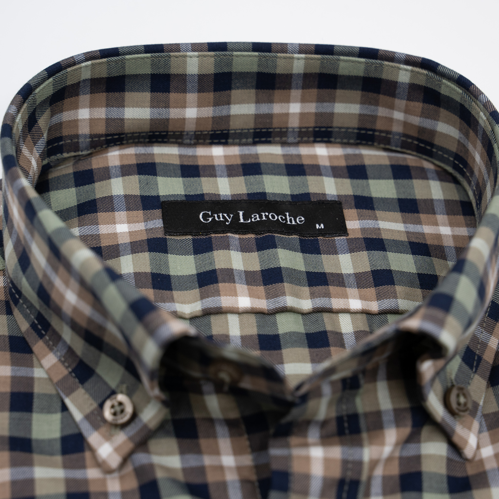 Πουκάμισο καρώ Guy Laroche καφέ με πράσινο regular fit GLEW28223_BD_1 - Image 4