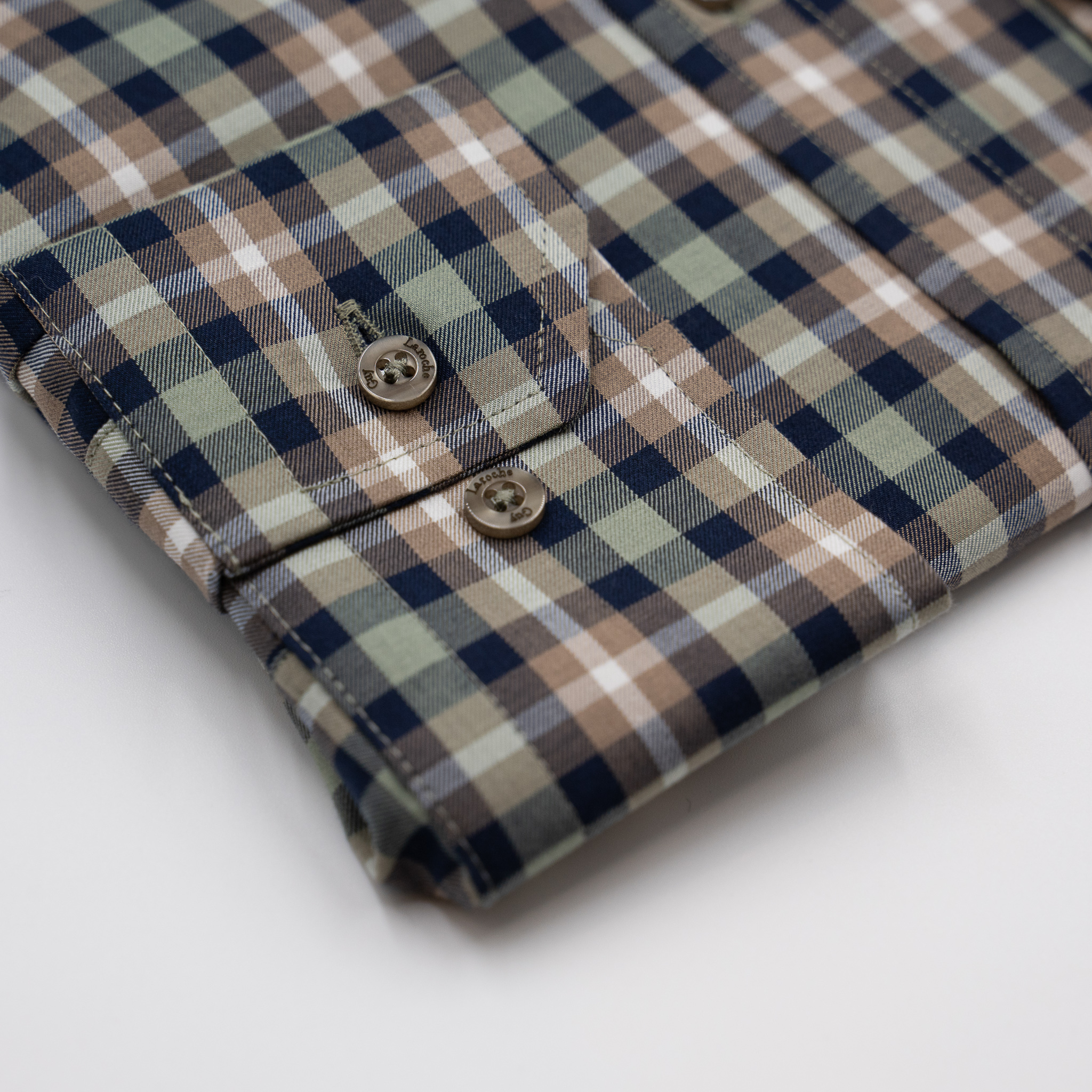 Πουκάμισο καρώ Guy Laroche καφέ με πράσινο regular fit GLEW28223_BD_1 - Image 3